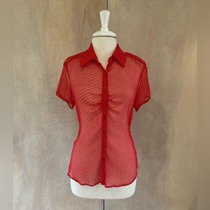 Red Polka Dotted Sheer Blouse